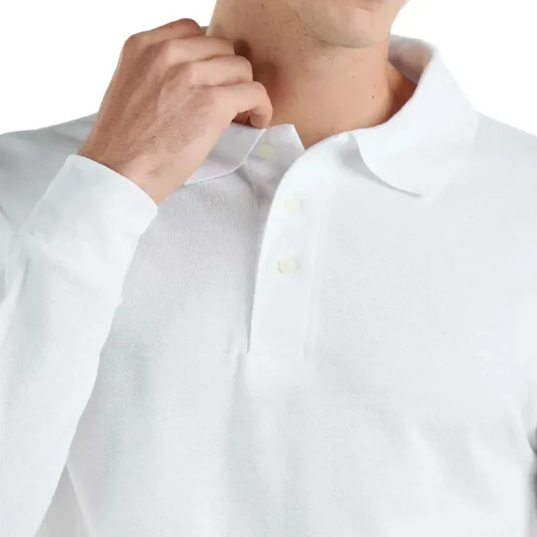 Playera Polo Piqué Manga Larga Blanco - Imagen 3