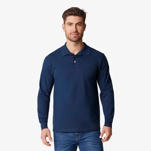 Playera cuello polo manga larga azul marino