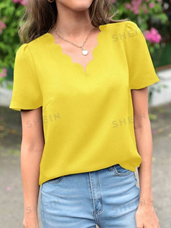 Blusa ribete en abanico de manga farol - Imagen 3