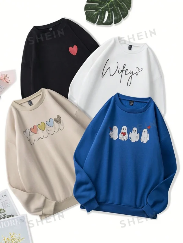 Sudadera con estampado de corazón & fantasma con forro térmico