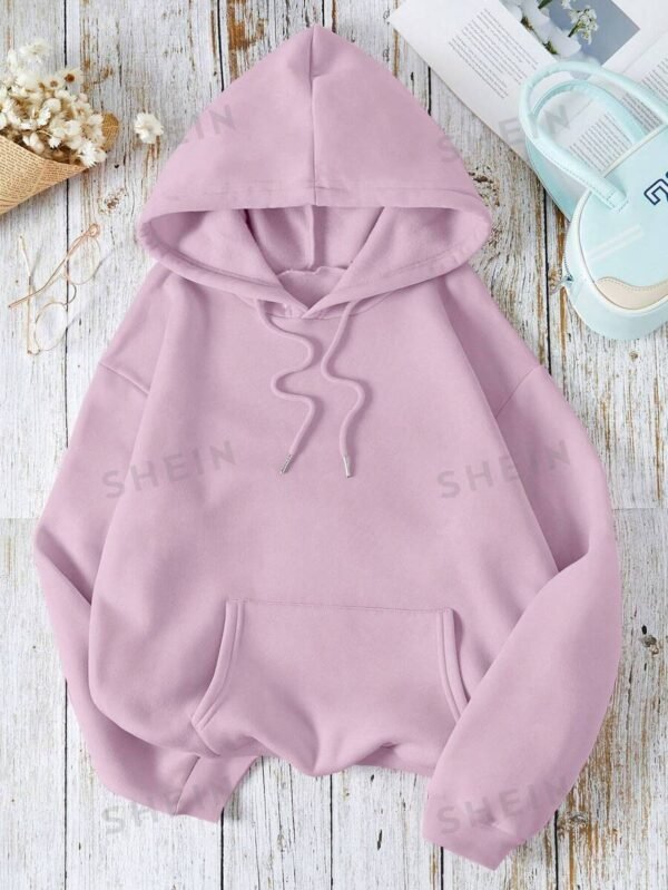 Sudadera Con Capucha Para Mujeres De Color Sólido Con Cordón