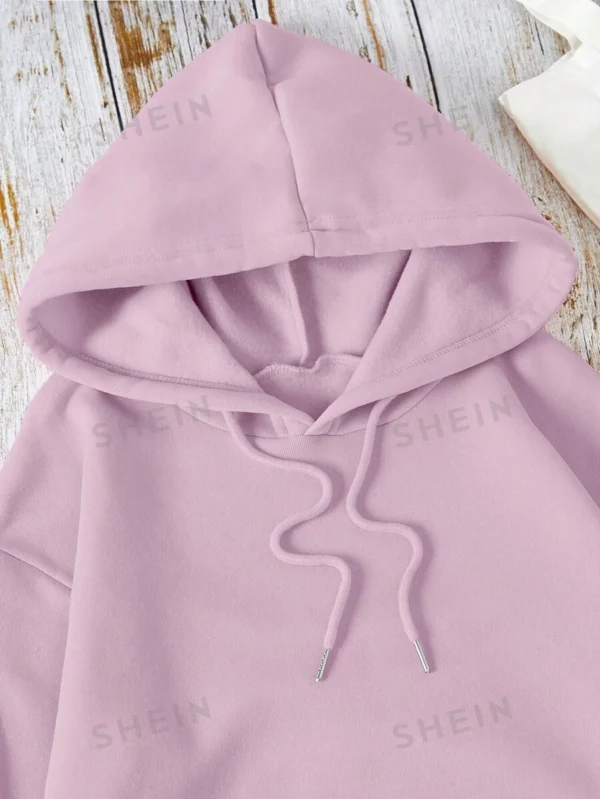 Sudadera Con Capucha Para Mujeres De Color Sólido Con Cordón - Imagen 3