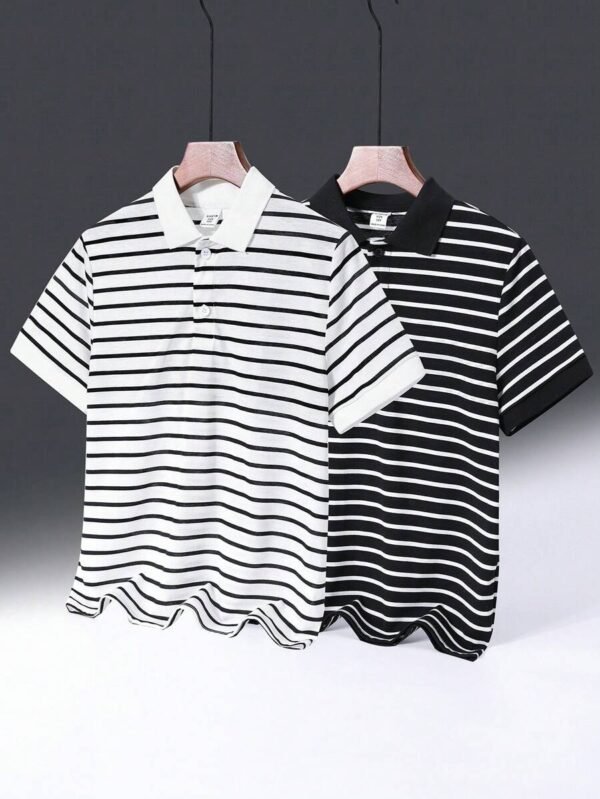 Camisa Tipo Polo De Rayas De Manga Corta Con Cuello Vuelto