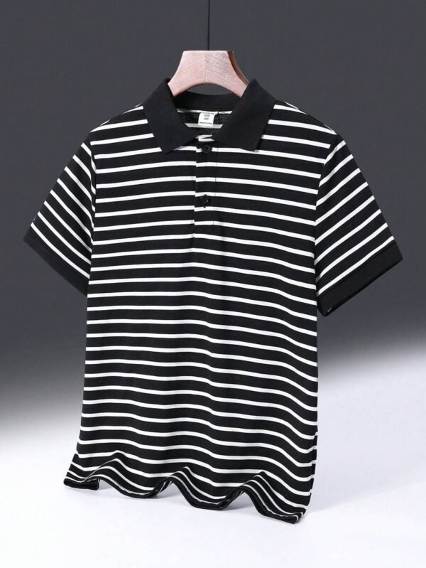 Camisa Tipo Polo De Rayas De Manga Corta Con Cuello Vuelto - Imagen 3