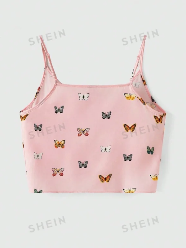 Top de tirantes corto con estampado de mariposa con nudo delantero - Imagen 2