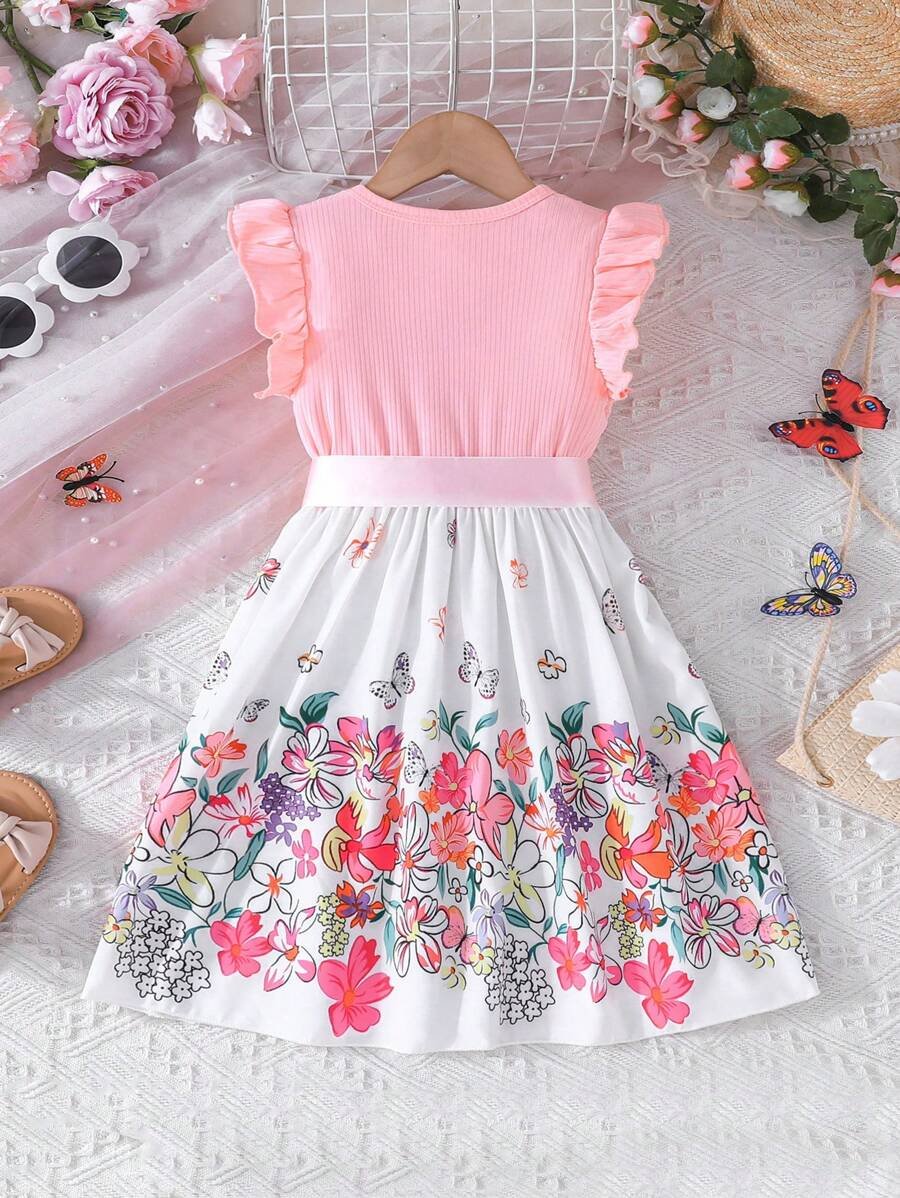 Vestido de verano elegante para niña joven, con cuello redondo y mangas cortas - Imagen 2