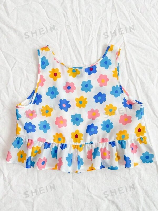 Blusa De Tirantes Con Dobladillo De Volantes Estampado Con Flores - Imagen 2