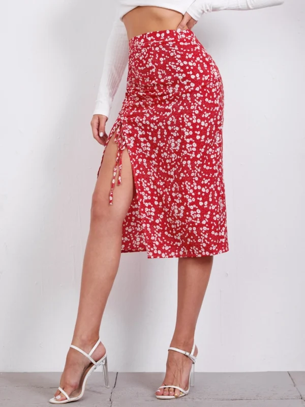 Falda floral de muslo con abertura