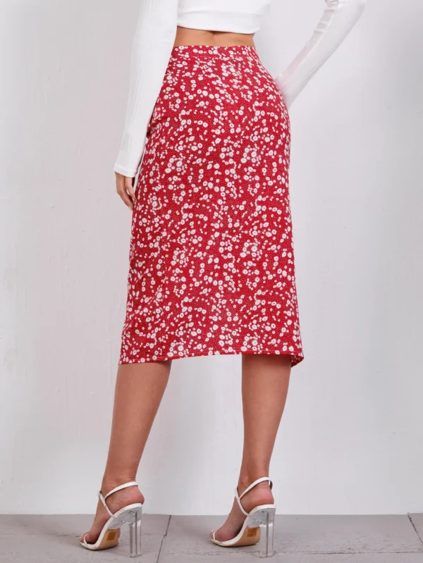 Falda floral de muslo con abertura - Imagen 3