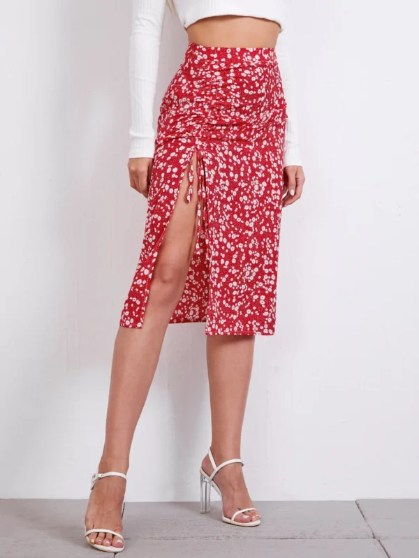 Falda floral de muslo con abertura - Imagen 2