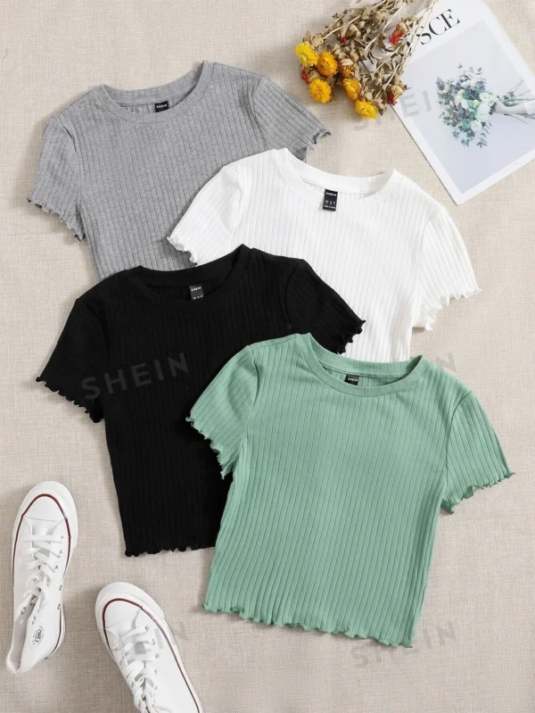 Camiseta ribete en forma de lechuga tejido de canalé
