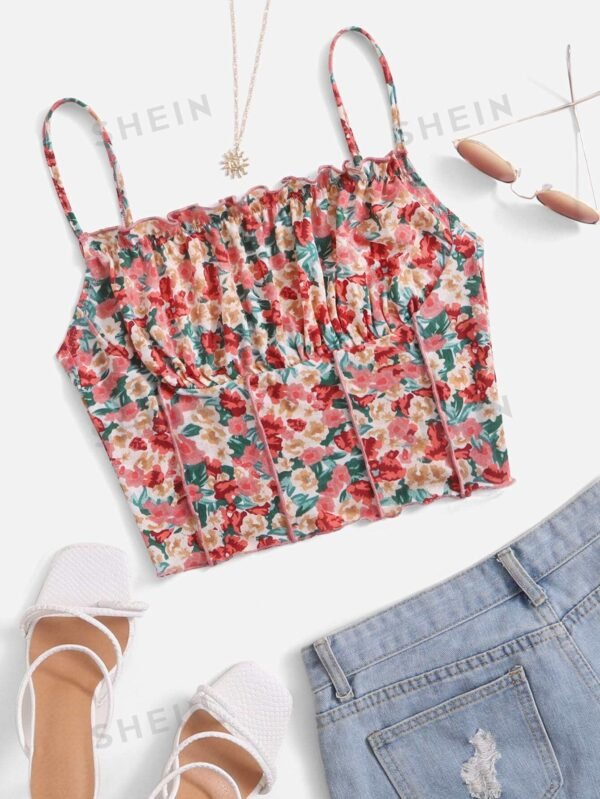 Top de tirantes con estampado floral pecho con fruncido