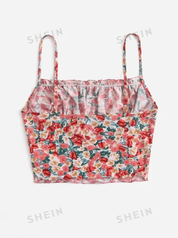 Top de tirantes con estampado floral pecho con fruncido - Imagen 3