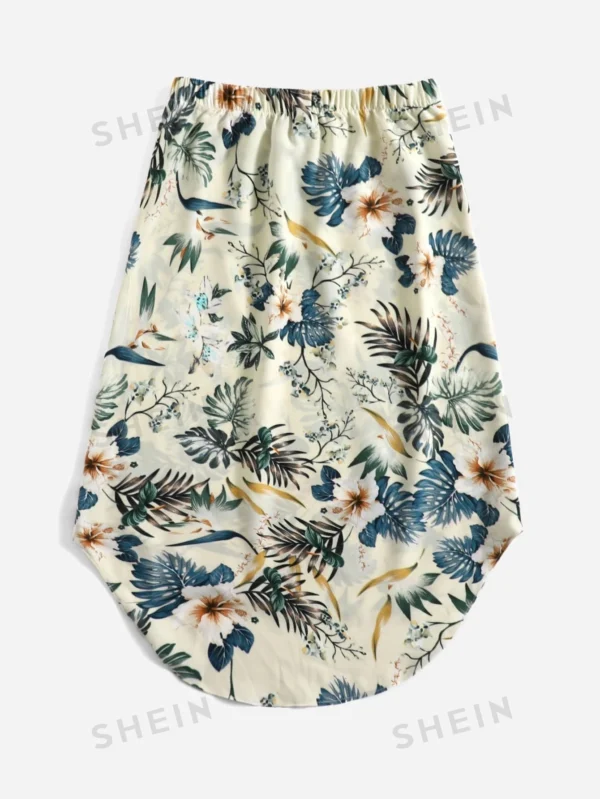 Falda con estampado tropical con nudo delantero bajo curvo - Imagen 3