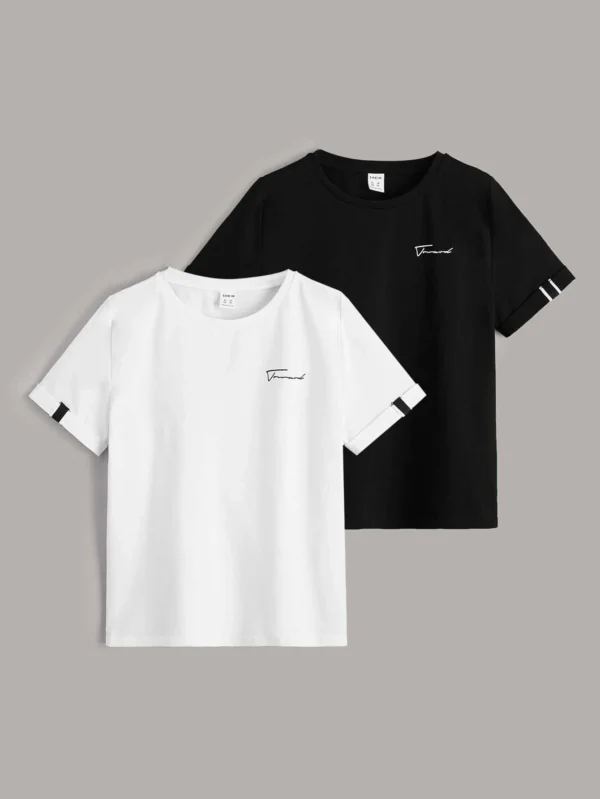 Camiseta con detalle de cinta gráfica con letras