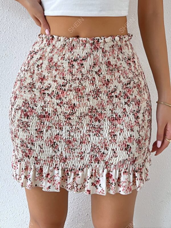 Falda con estampado floral de cintura con volante con fruncido