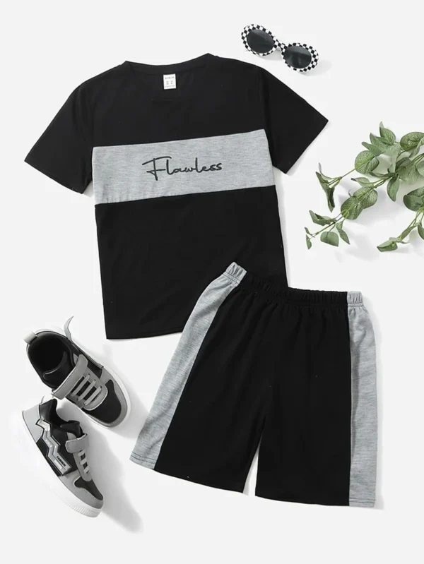 Conjunto de verano informal para niño preadolescente con camiseta de manga corta con letras