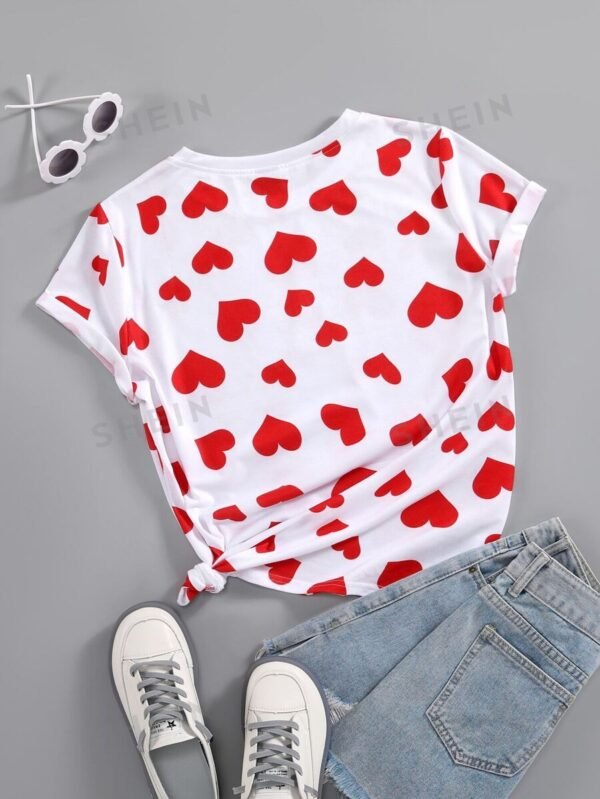 Camiseta con estampado de corazón de cuello redondo - Imagen 2