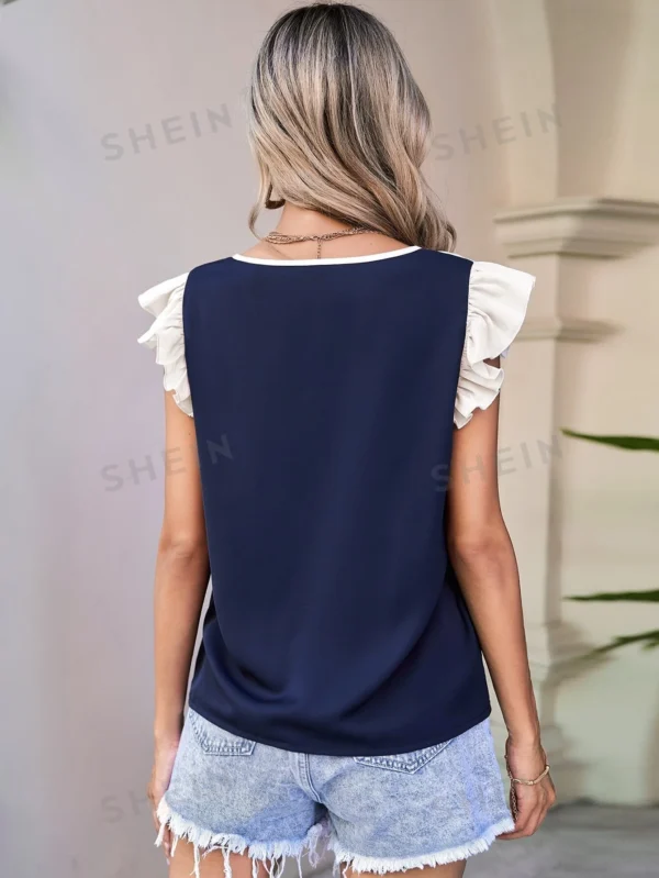 Blusa de color combinado ribete con fruncido - Imagen 3