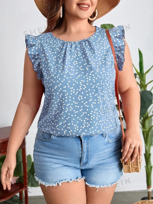 Blusa con estampado de corazón ribete con fruncido