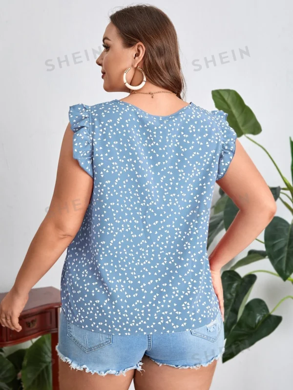 Blusa con estampado de corazón ribete con fruncido - Imagen 3