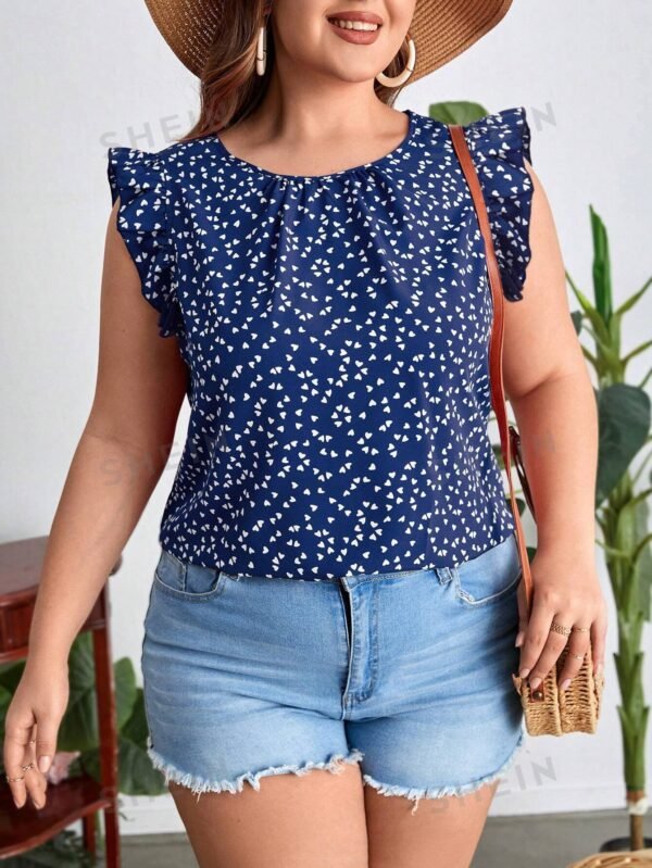 Blusa con estampado de corazón ribete con fruncido