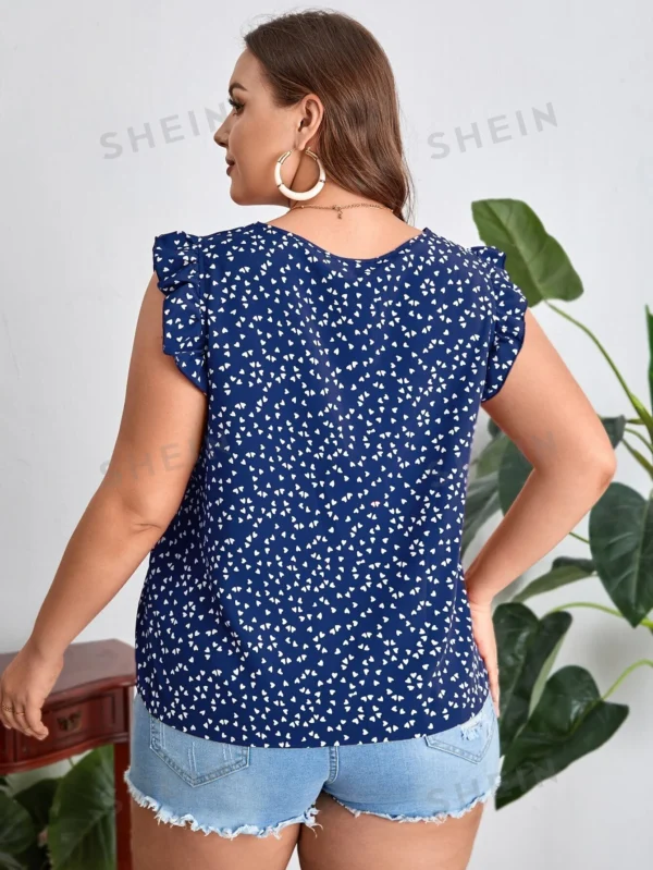 Blusa con estampado de corazón ribete con fruncido - Imagen 3