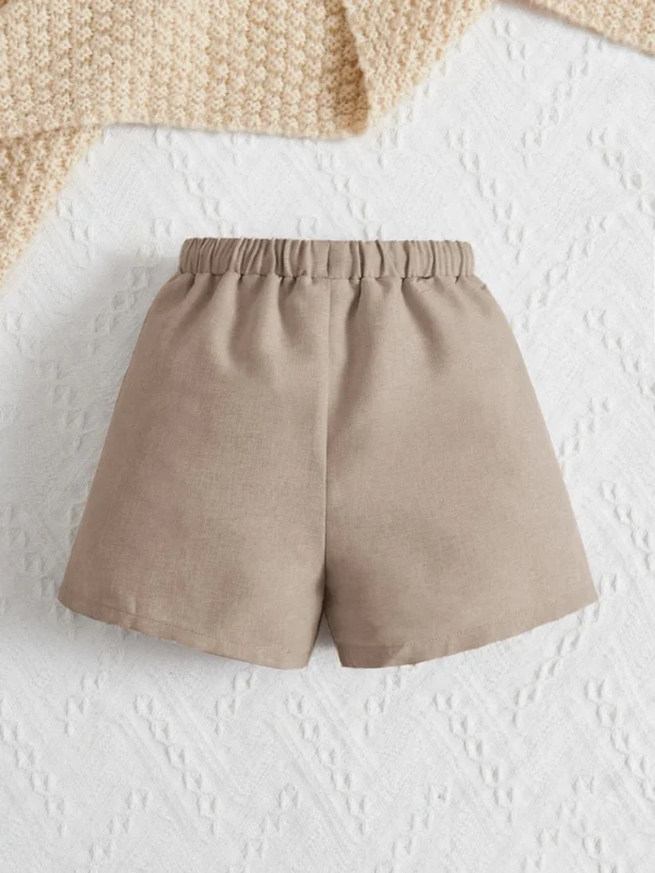 Shorts Con Nudo Frontal De Parche De Letras De Bebé Niño - Imagen 3