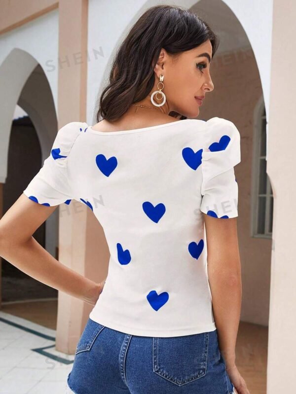 Camiseta con estampado de corazón de manga farol - Imagen 2