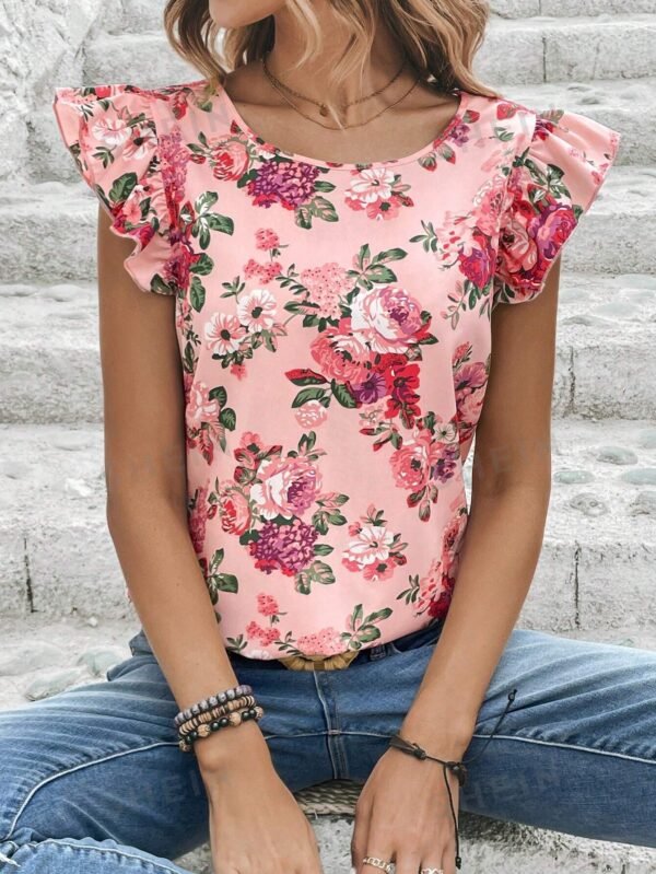 Blusa con estampado floral ribete con fruncido - Imagen 2