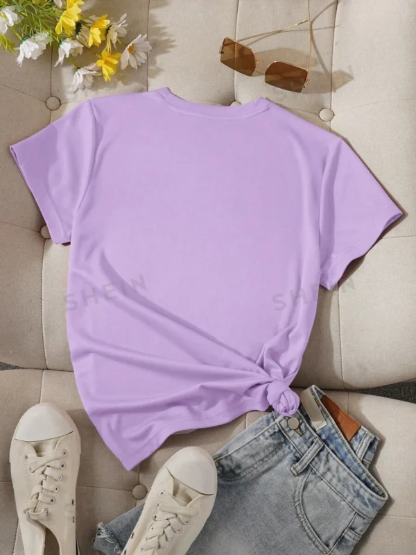 Camiseta Para Mujer Estampada Con Mariposas Y Margaritas - Imagen 2
