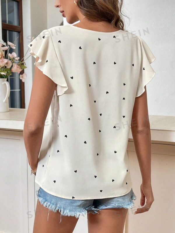 Blusa Con Manga De Volantes Impresa Con Patrón En Corazones - Imagen 3