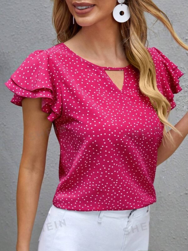 Blusa De Tejido Con Doble Capa Con Estampado De Lunares