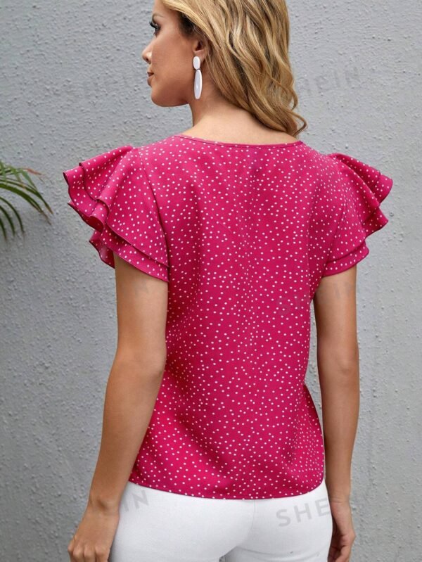 Blusa De Tejido Con Doble Capa Con Estampado De Lunares - Imagen 3