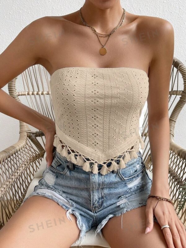 Top De Bandeau Con Dobladillo De Borlas