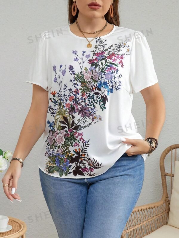 Blusa Estampada Con Flores De Talla Grande