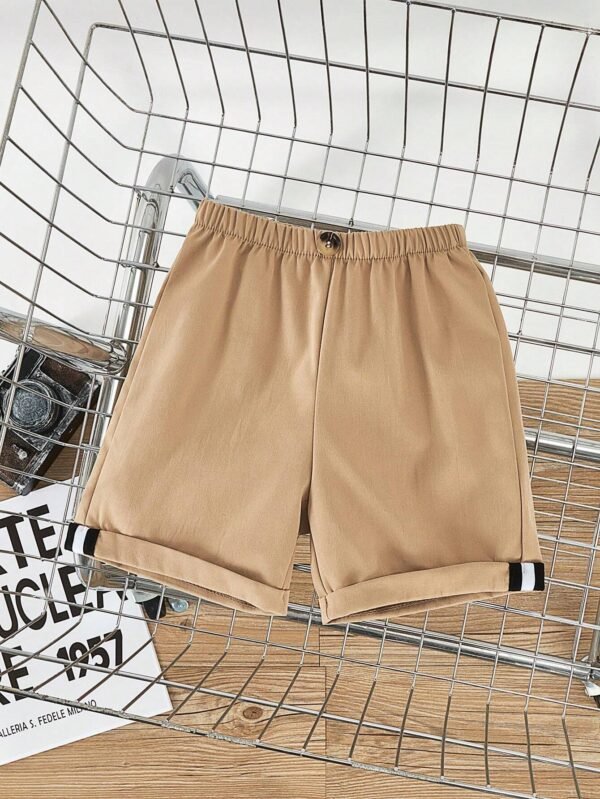 Shorts Informales Y Sólidos Para Niños, Con Dobladillo Enrollado