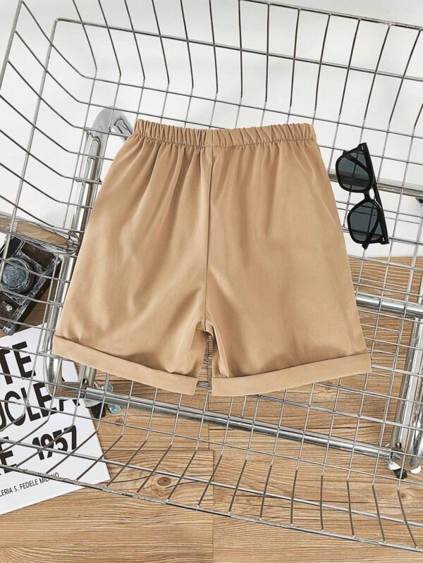 Shorts Informales Y Sólidos Para Niños, Con Dobladillo Enrollado - Imagen 3