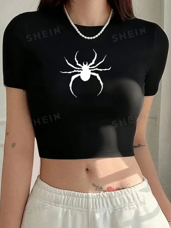 Camiseta Casual Y2k Con Estampado De Araña