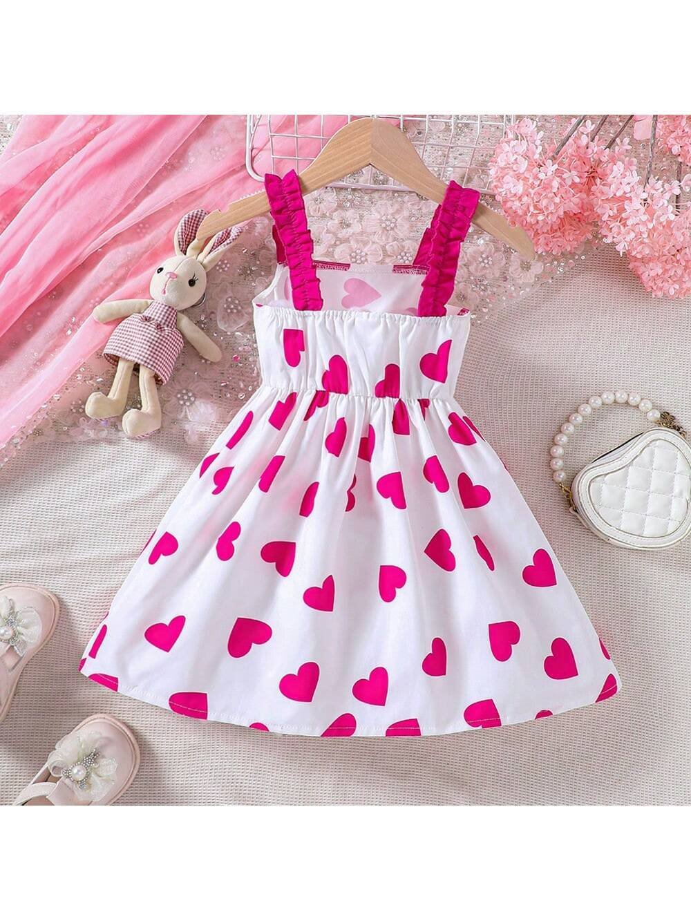 Vestido para niña de tirantes con diseño de corazones - Imagen 3