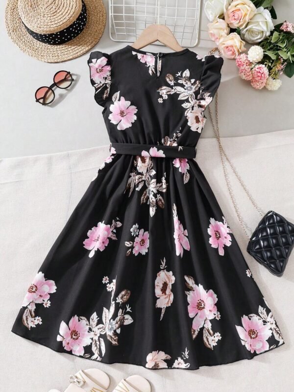 Vestido de manga corta con cuello redondo y diseño de flores impresas - Imagen 2