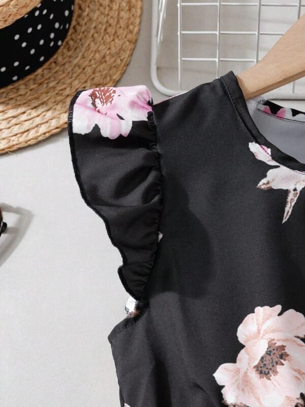 Vestido de manga corta con cuello redondo y diseño de flores impresas - Imagen 3