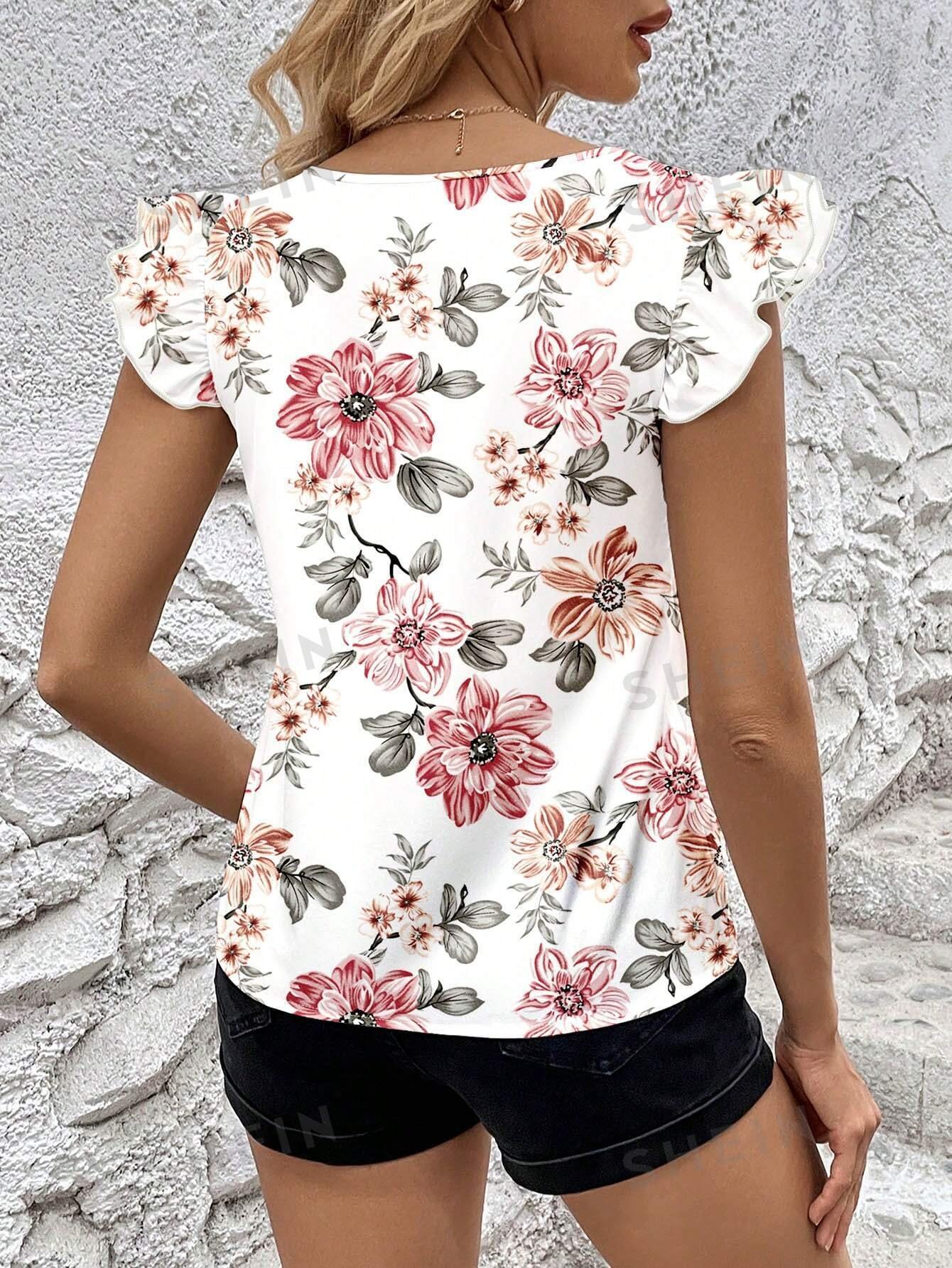 Blusa de manga corta con estampado floral para primavera - Imagen 3