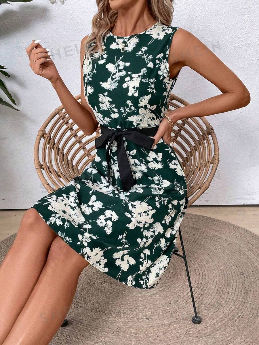 Vestido De Mujer Sin Mangas Con Estampado Floral - Imagen 3