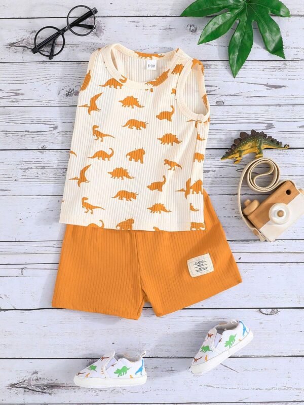 Conjunto para bebé, camiseta sin mangas con estampado de dinosaurios