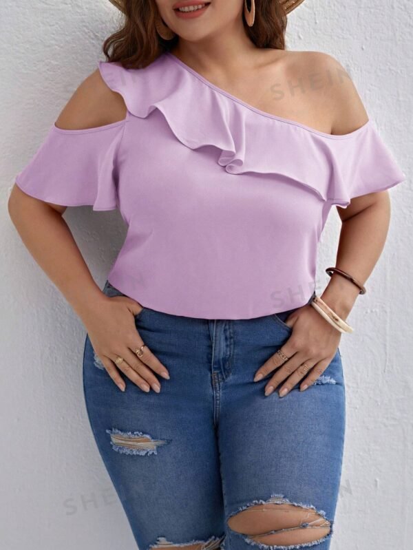 Blusa suelta de talla grande para mujer con ribete de volantes - Imagen 2