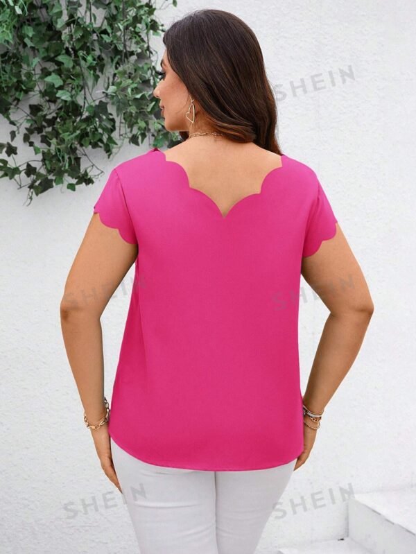 Blusa casual con borde de concha de unicolor - Imagen 2