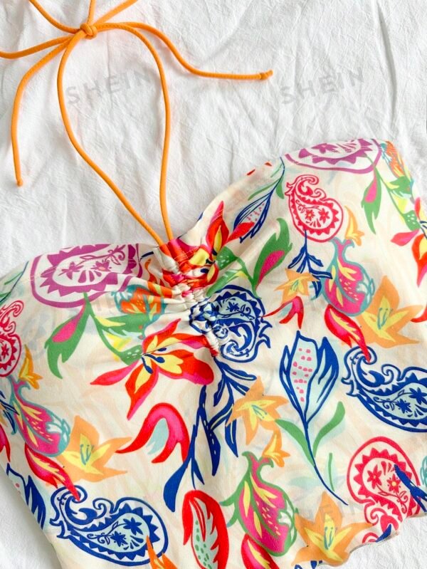 Top corto con pliegues y anudado al frente con estampado colorido - Imagen 2