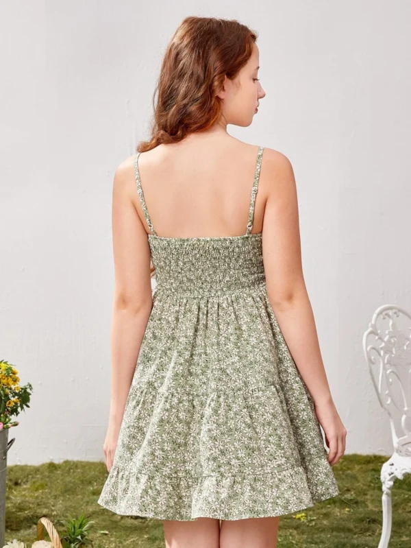 Vestido de tirantes floral pecho con fruncido bajo con fruncido - Imagen 3