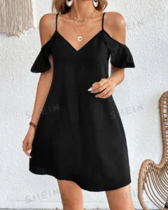 Vestido de hombros descubiertos ribete con fruncido